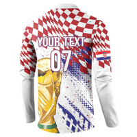 Croatia Football Custom WC2026 White Button Sweatshirt Hrvatska Grunge Checkerboard - Wonder Print Shop