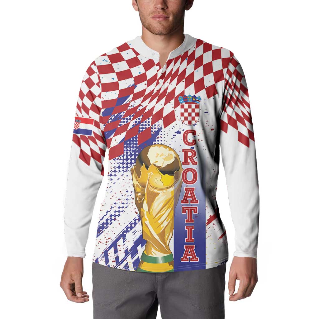 Croatia Football Custom WC2026 White Button Sweatshirt Hrvatska Grunge Checkerboard - Wonder Print Shop