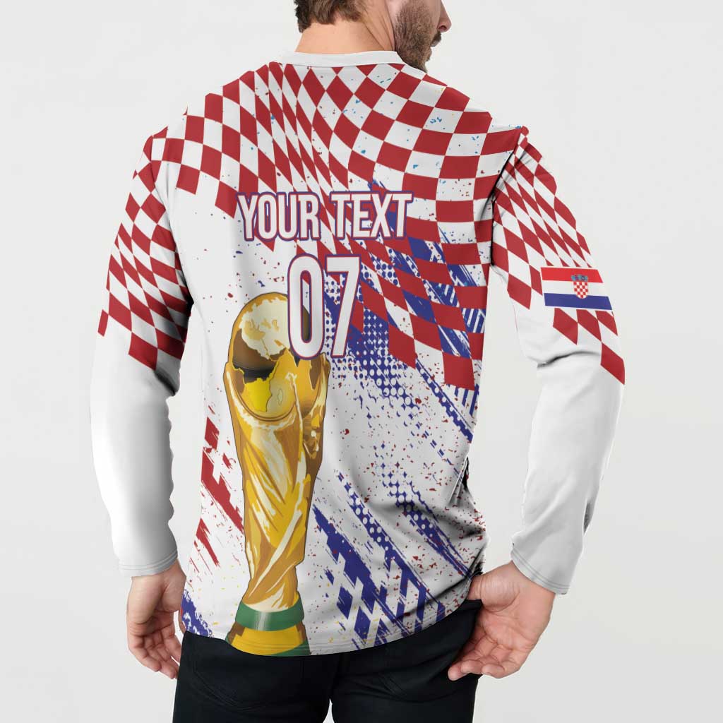 Croatia Football Custom WC2026 White Button Sweatshirt Hrvatska Grunge Checkerboard - Wonder Print Shop
