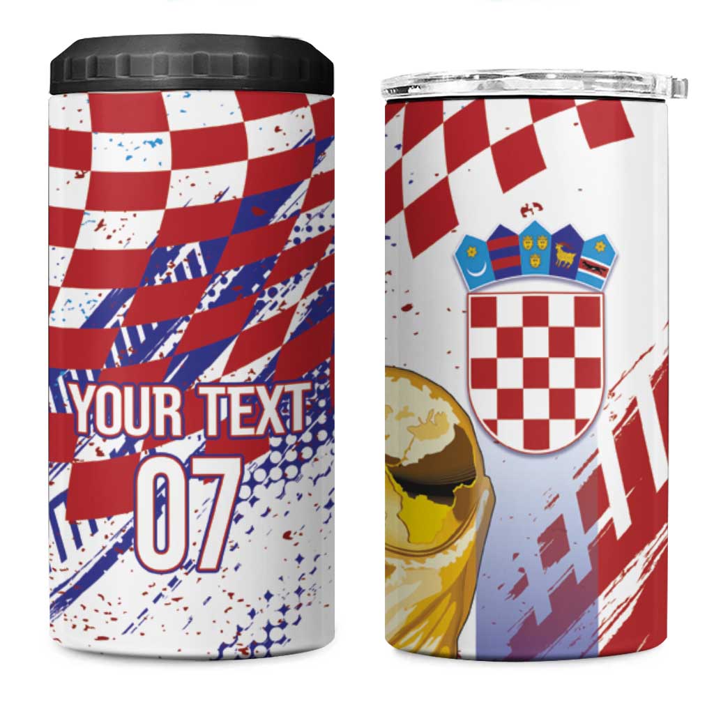 Croatia Football Custom WC2026 White 4 in 1 Can Cooler Tumbler Hrvatska Grunge Checkerboard - Wonder Print Shop