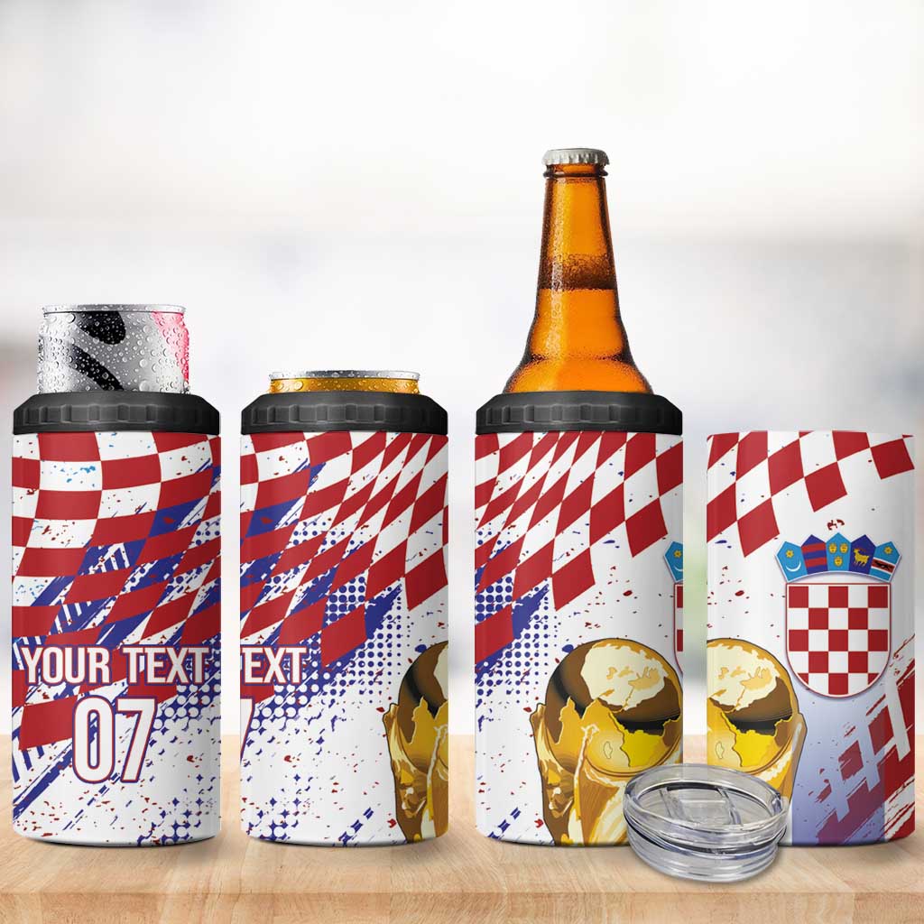 Croatia Football Custom WC2026 White 4 in 1 Can Cooler Tumbler Hrvatska Grunge Checkerboard - Wonder Print Shop