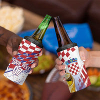 Croatia Football Custom WC2026 White 4 in 1 Can Cooler Tumbler Hrvatska Grunge Checkerboard - Wonder Print Shop