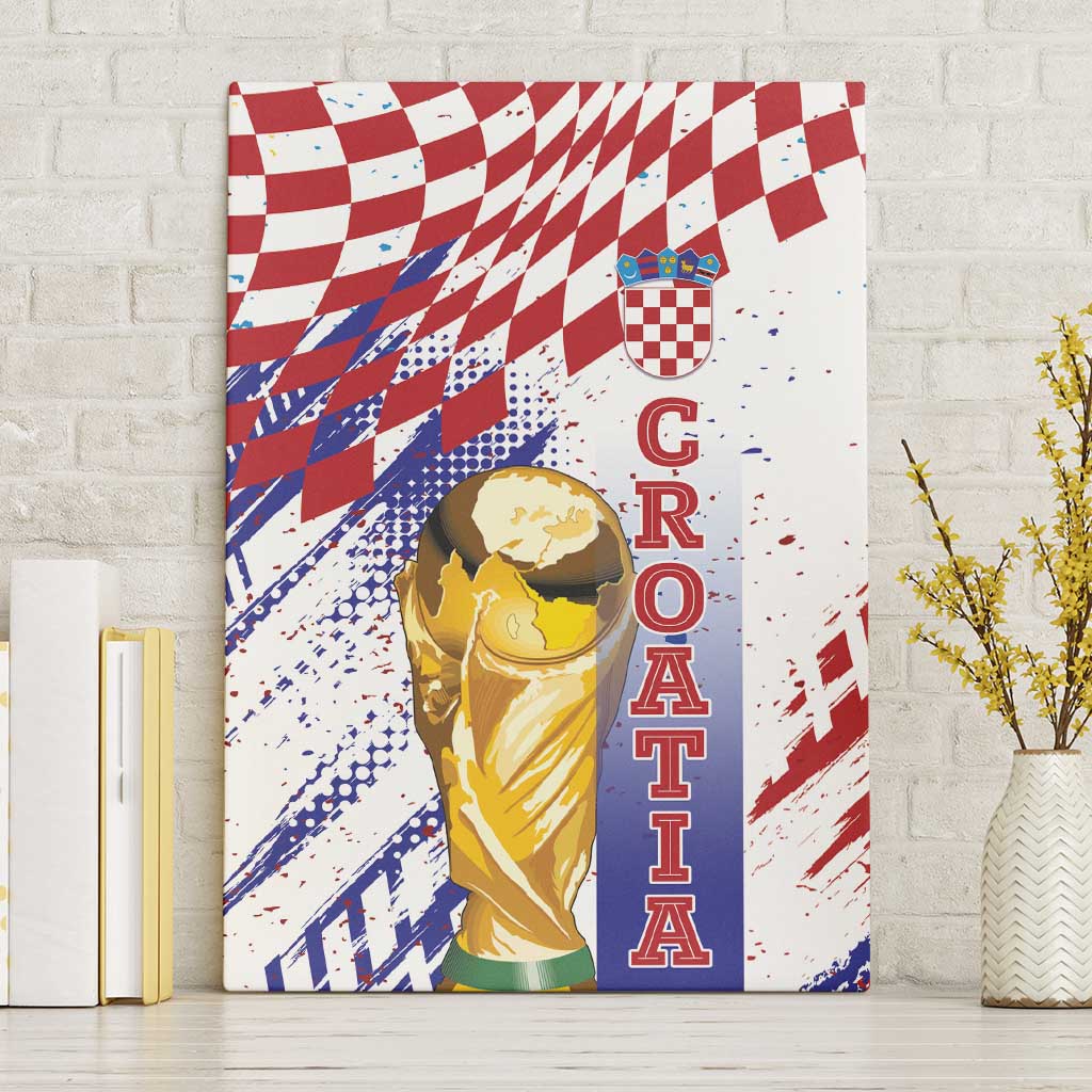 Croatia Football WC2026 White Canvas Wall Art Hrvatska Grunge Checkerboard - Wonder Print Shop