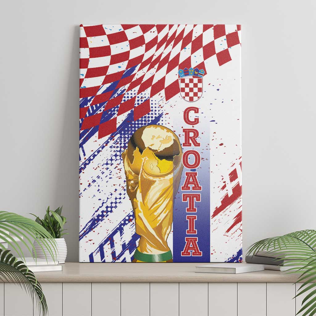 Croatia Football WC2026 White Canvas Wall Art Hrvatska Grunge Checkerboard - Wonder Print Shop