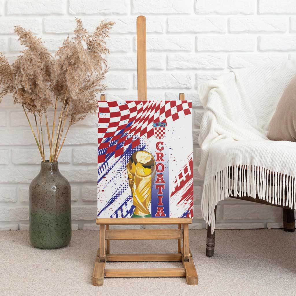 Croatia Football WC2026 White Canvas Wall Art Hrvatska Grunge Checkerboard - Wonder Print Shop