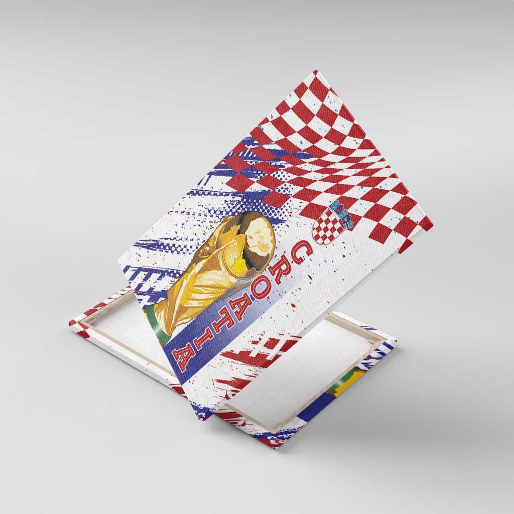 Croatia Football WC2026 White Canvas Wall Art Hrvatska Grunge Checkerboard - Wonder Print Shop