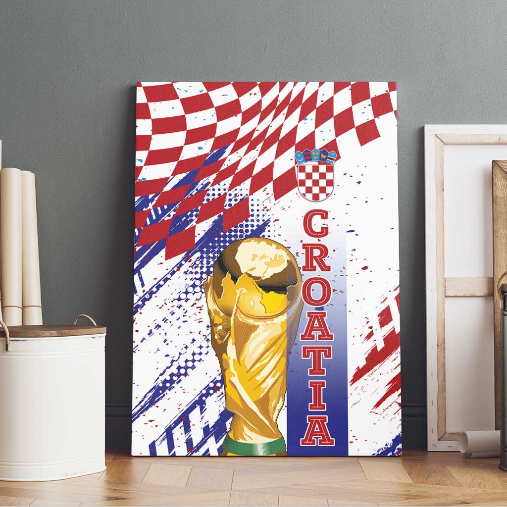 Croatia Football WC2026 White Canvas Wall Art Hrvatska Grunge Checkerboard - Wonder Print Shop