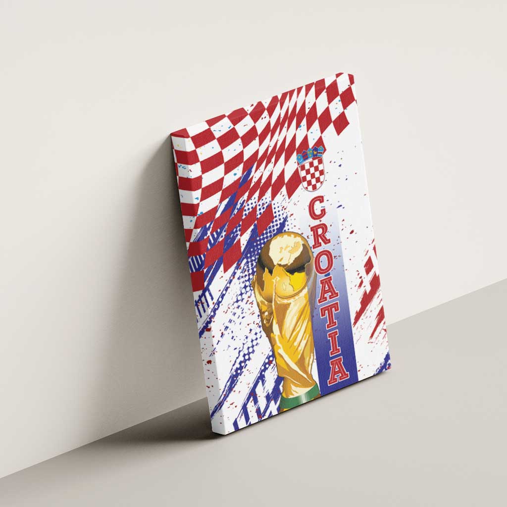Croatia Football WC2026 White Canvas Wall Art Hrvatska Grunge Checkerboard - Wonder Print Shop