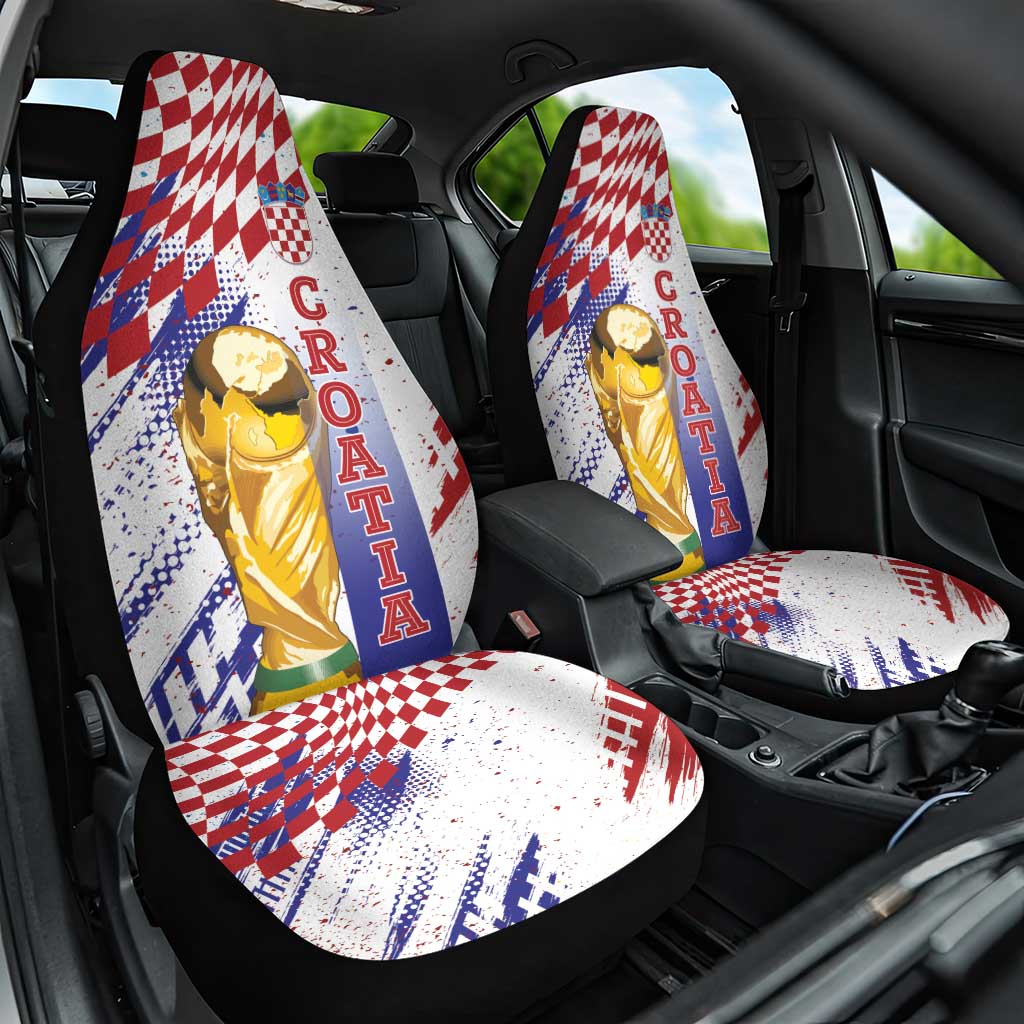 Croatia Football WC2026 White Car Seat Cover Hrvatska Grunge Checkerboard - Wonder Print Shop