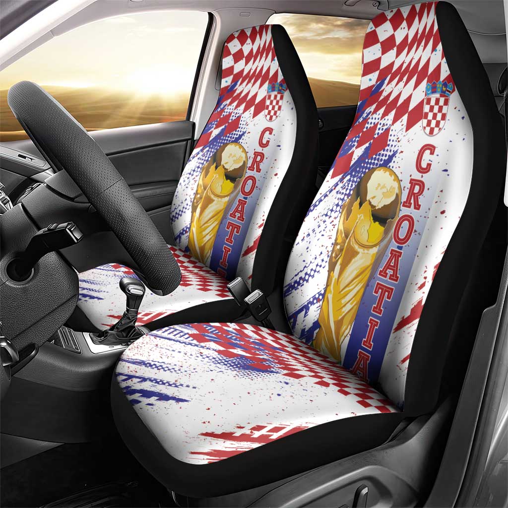 Croatia Football WC2026 White Car Seat Cover Hrvatska Grunge Checkerboard - Wonder Print Shop