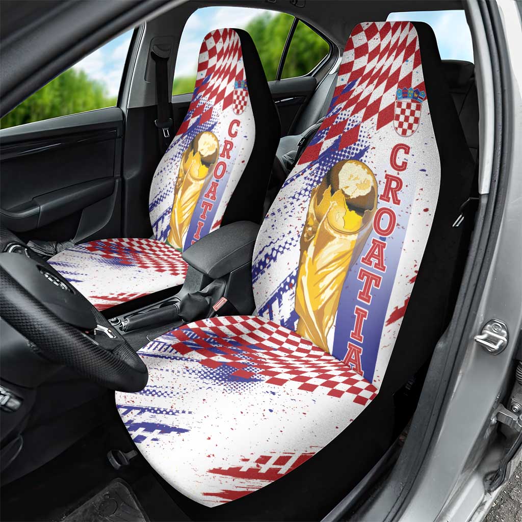 Croatia Football WC2026 White Car Seat Cover Hrvatska Grunge Checkerboard - Wonder Print Shop