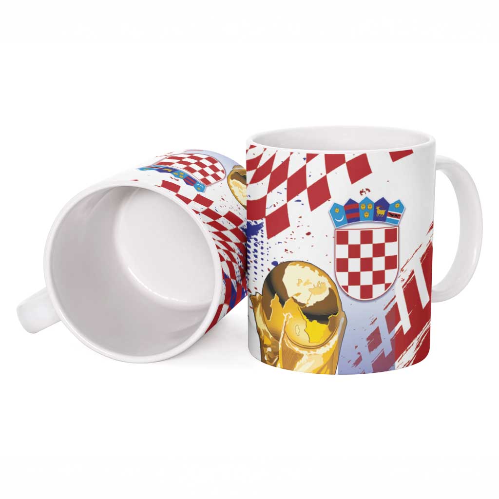 Croatia Football Custom WC2026 White Ceramic Mug Hrvatska Grunge Checkerboard - Wonder Print Shop