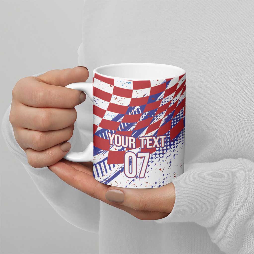 Croatia Football Custom WC2026 White Ceramic Mug Hrvatska Grunge Checkerboard - Wonder Print Shop