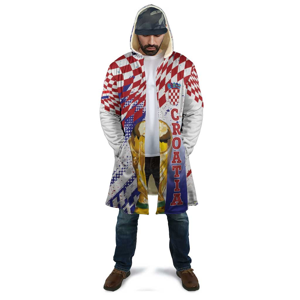 Croatia Football Custom WC2026 White Cloak Hrvatska Grunge Checkerboard - Wonder Print Shop