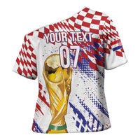 Croatia Football Custom WC2026 White Cross Shoulder Shirt Hrvatska Grunge Checkerboard - Wonder Print Shop