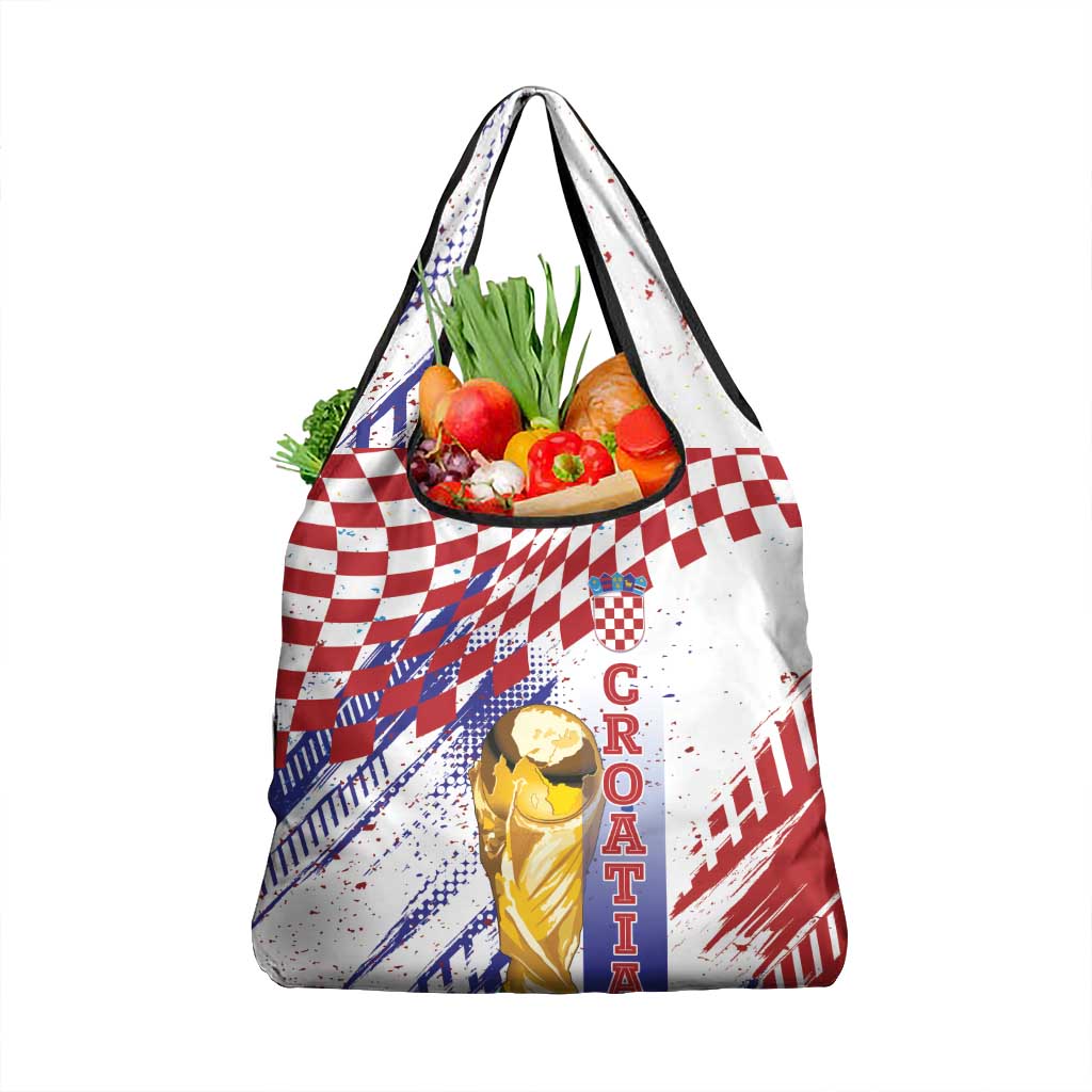 Croatia Football WC2026 White Grocery Bag Hrvatska Grunge Checkerboard - Wonder Print Shop