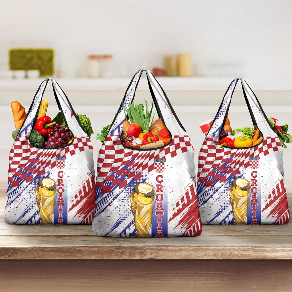 Croatia Football WC2026 White Grocery Bag Hrvatska Grunge Checkerboard - Wonder Print Shop
