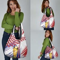 Croatia Football WC2026 White Grocery Bag Hrvatska Grunge Checkerboard - Wonder Print Shop
