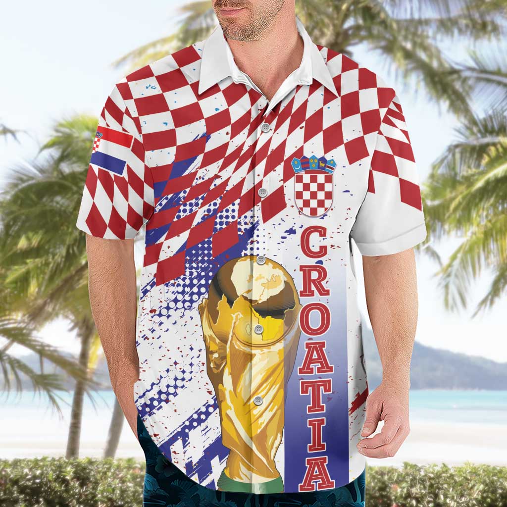 Croatia Football Custom WC2026 White Hawaiian Shirt Hrvatska Grunge Checkerboard - Wonder Print Shop