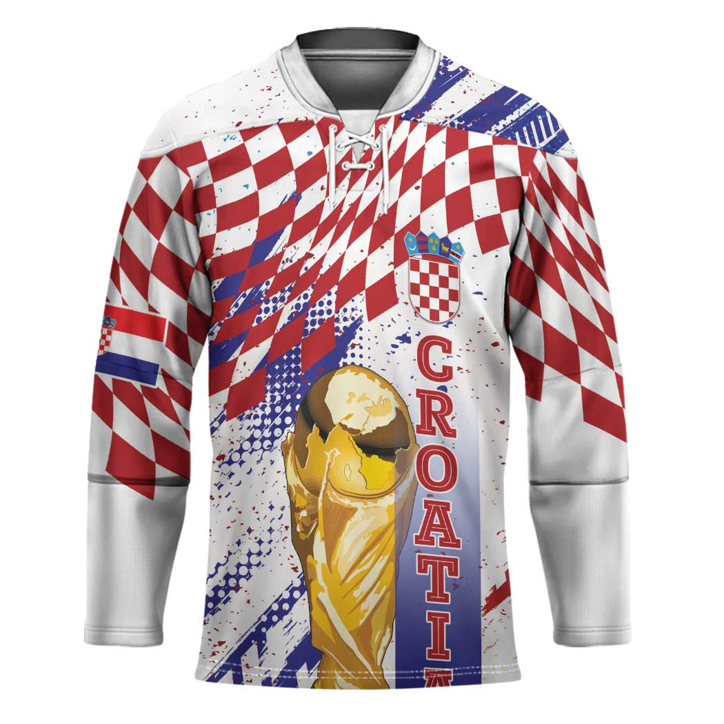 Croatia Football Custom WC2026 White Hockey Jersey Hrvatska Grunge Checkerboard - Wonder Print Shop