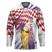 Croatia Football Custom WC2026 White Hockey Jersey Hrvatska Grunge Checkerboard - Wonder Print Shop
