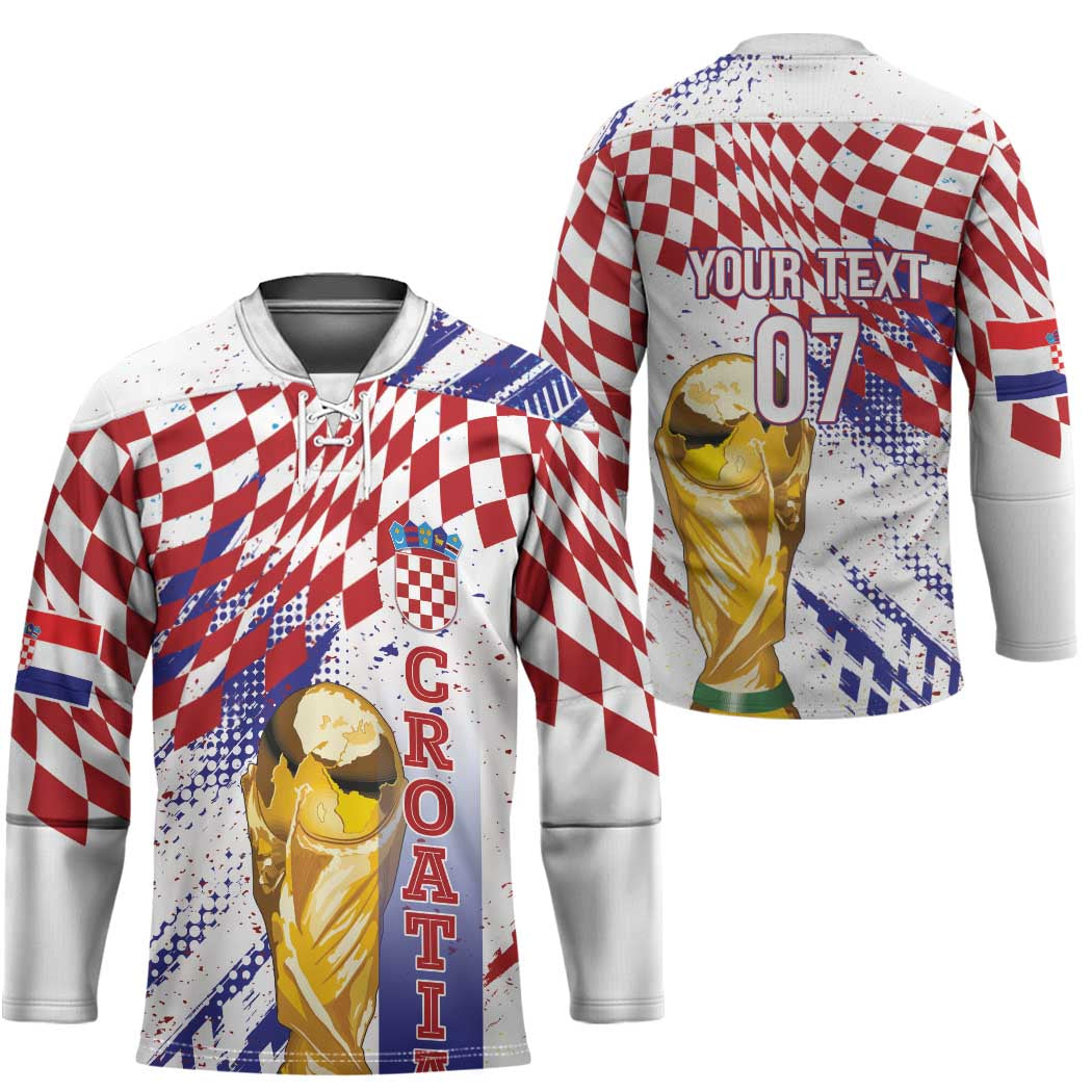 Croatia Football Custom WC2026 White Hockey Jersey Hrvatska Grunge Checkerboard - Wonder Print Shop