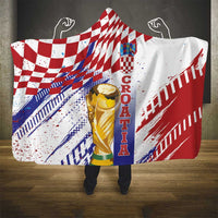 Croatia Football WC2026 White Hooded Blanket Hrvatska Grunge Checkerboard - Wonder Print Shop