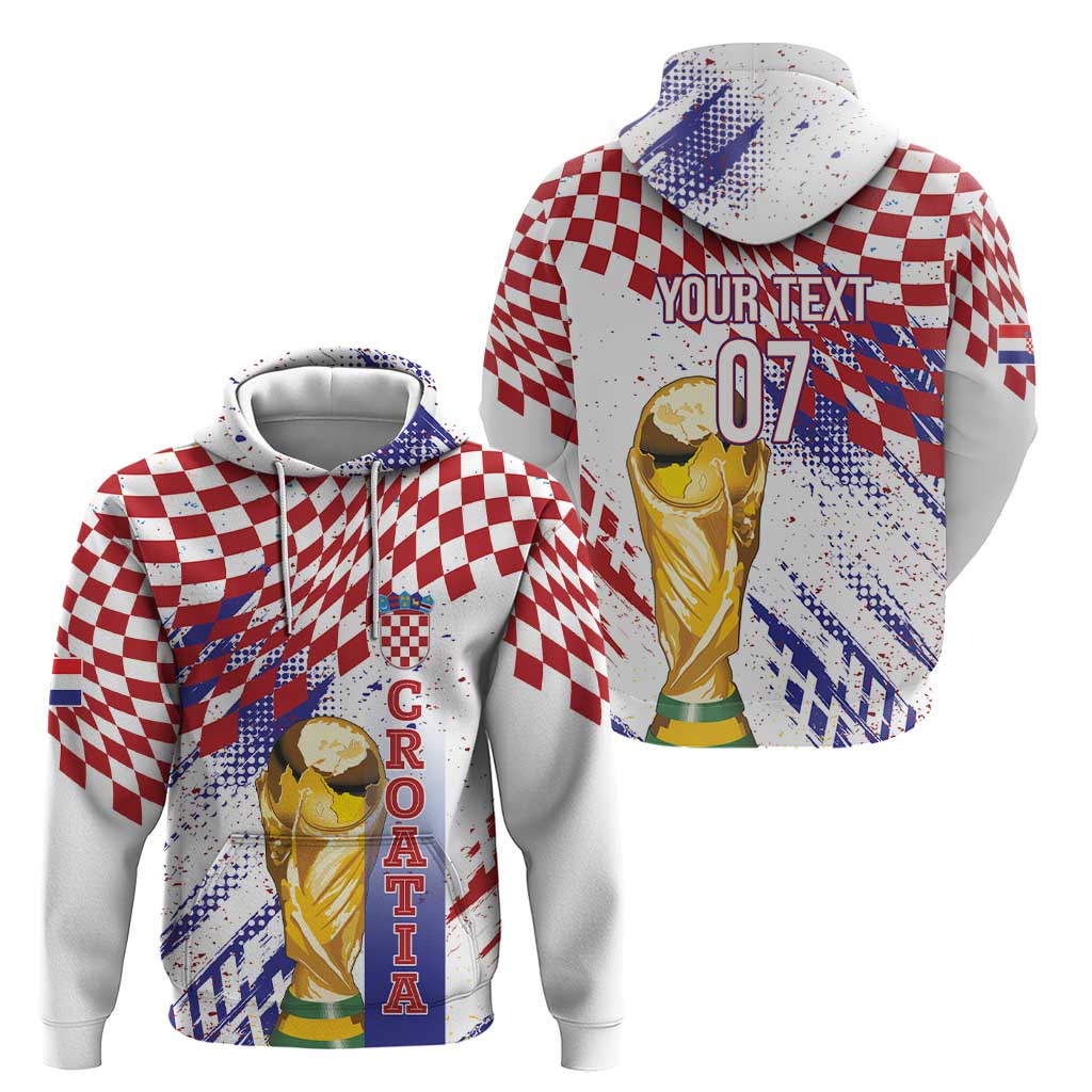 Croatia Football Custom WC2026 White Hoodie Hrvatska Grunge Checkerboard - Wonder Print Shop