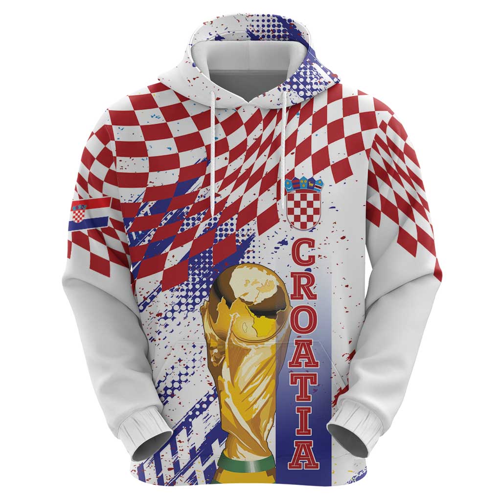 Croatia Football Custom WC2026 White Hoodie Hrvatska Grunge Checkerboard - Wonder Print Shop