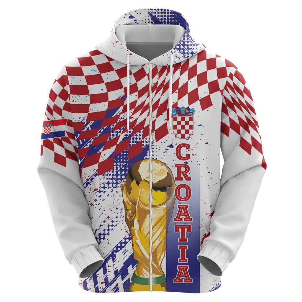 Croatia Football Custom WC2026 White Hoodie Hrvatska Grunge Checkerboard - Wonder Print Shop