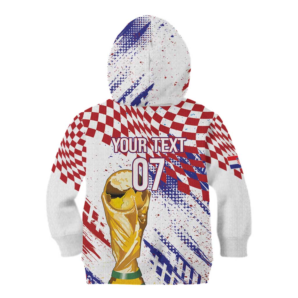 Croatia Football Custom WC2026 White Kid Hoodie Hrvatska Grunge Checkerboard - Wonder Print Shop
