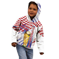 Croatia Football Custom WC2026 White Kid Hoodie Hrvatska Grunge Checkerboard - Wonder Print Shop