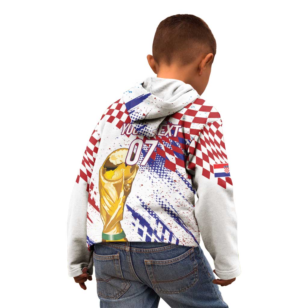 Croatia Football Custom WC2026 White Kid Hoodie Hrvatska Grunge Checkerboard - Wonder Print Shop