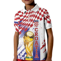 Croatia Football Custom WC2026 White Kid Polo Shirt Hrvatska Grunge Checkerboard - Wonder Print Shop