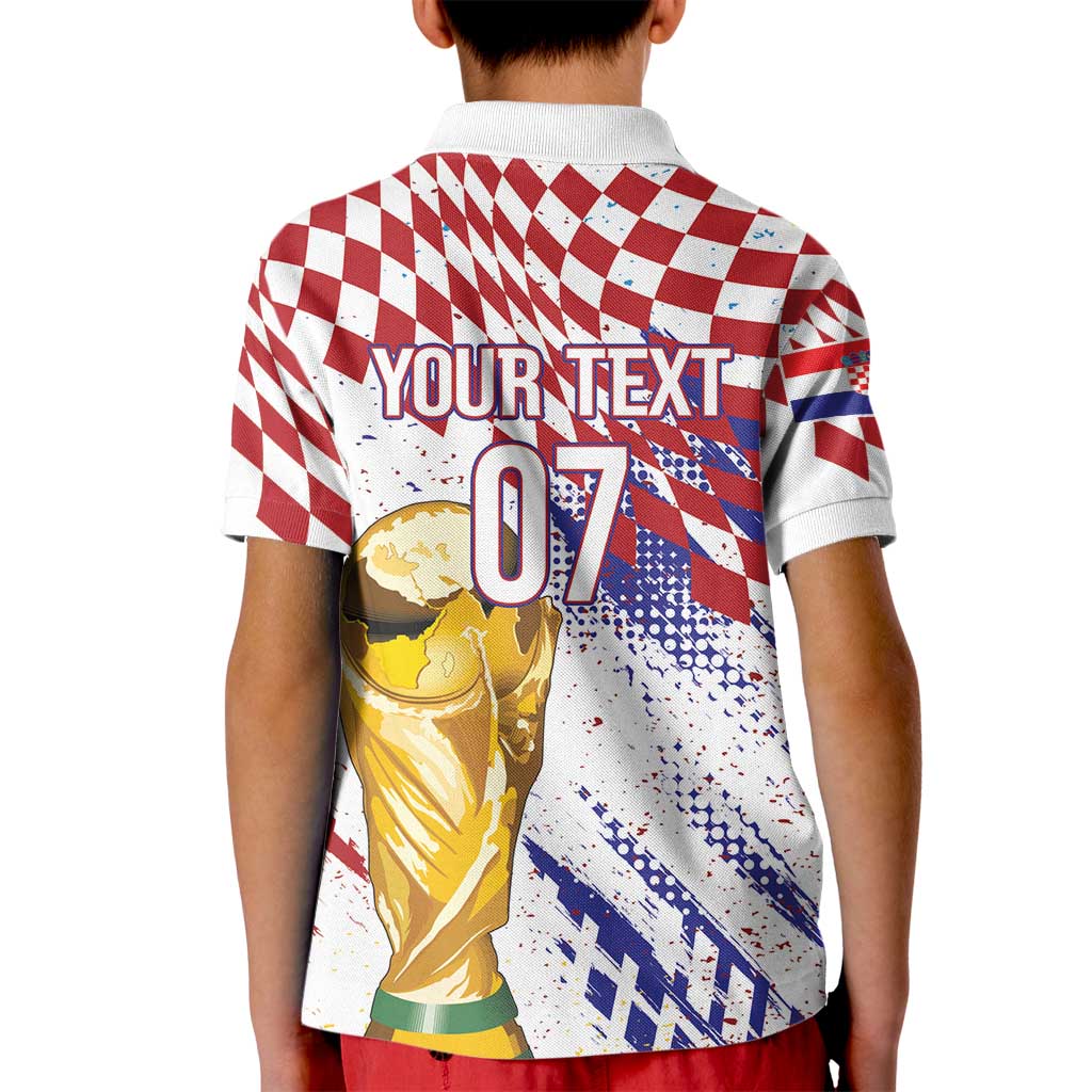 Croatia Football Custom WC2026 White Kid Polo Shirt Hrvatska Grunge Checkerboard - Wonder Print Shop