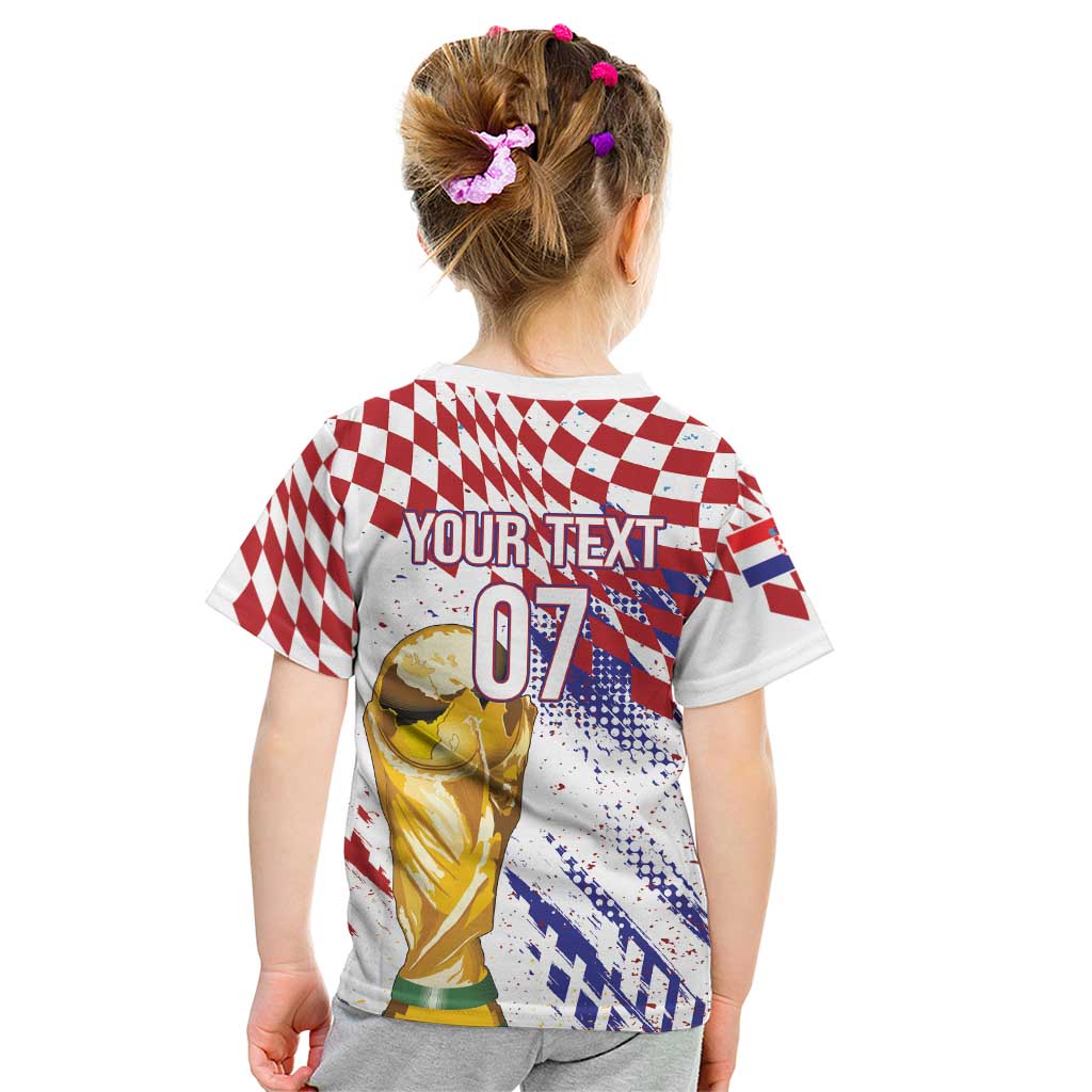 Croatia Football Custom WC2026 White Kid T Shirt Hrvatska Grunge Checkerboard - Wonder Print Shop