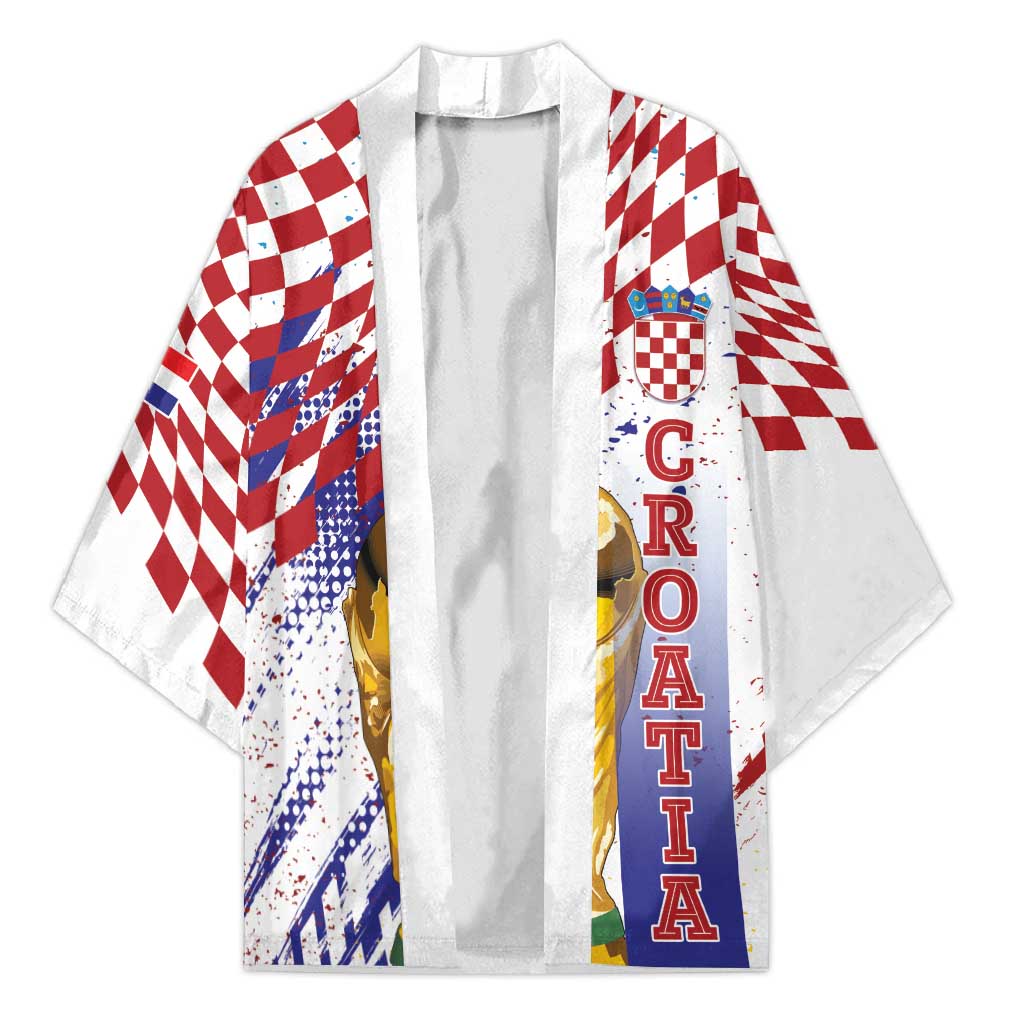 Croatia Football Custom WC2026 White Kimono Hrvatska Grunge Checkerboard - Wonder Print Shop