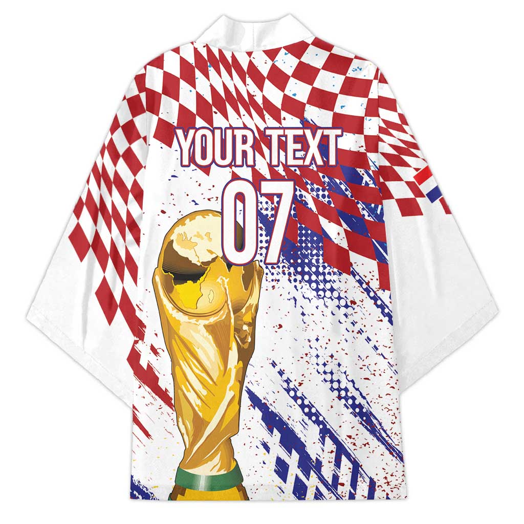 Croatia Football Custom WC2026 White Kimono Hrvatska Grunge Checkerboard - Wonder Print Shop