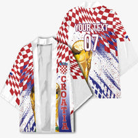 Croatia Football Custom WC2026 White Kimono Hrvatska Grunge Checkerboard - Wonder Print Shop