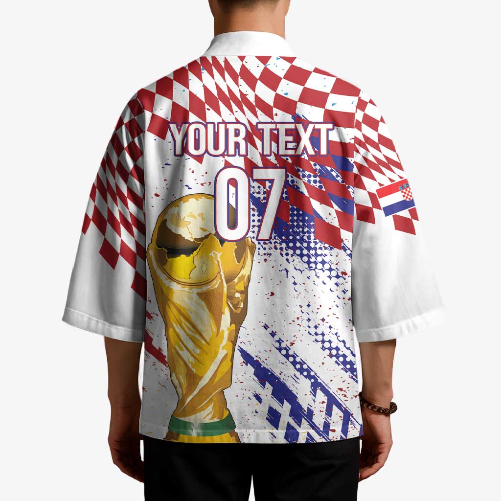 Croatia Football Custom WC2026 White Kimono Hrvatska Grunge Checkerboard - Wonder Print Shop