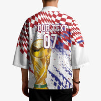 Croatia Football Custom WC2026 White Kimono Hrvatska Grunge Checkerboard - Wonder Print Shop