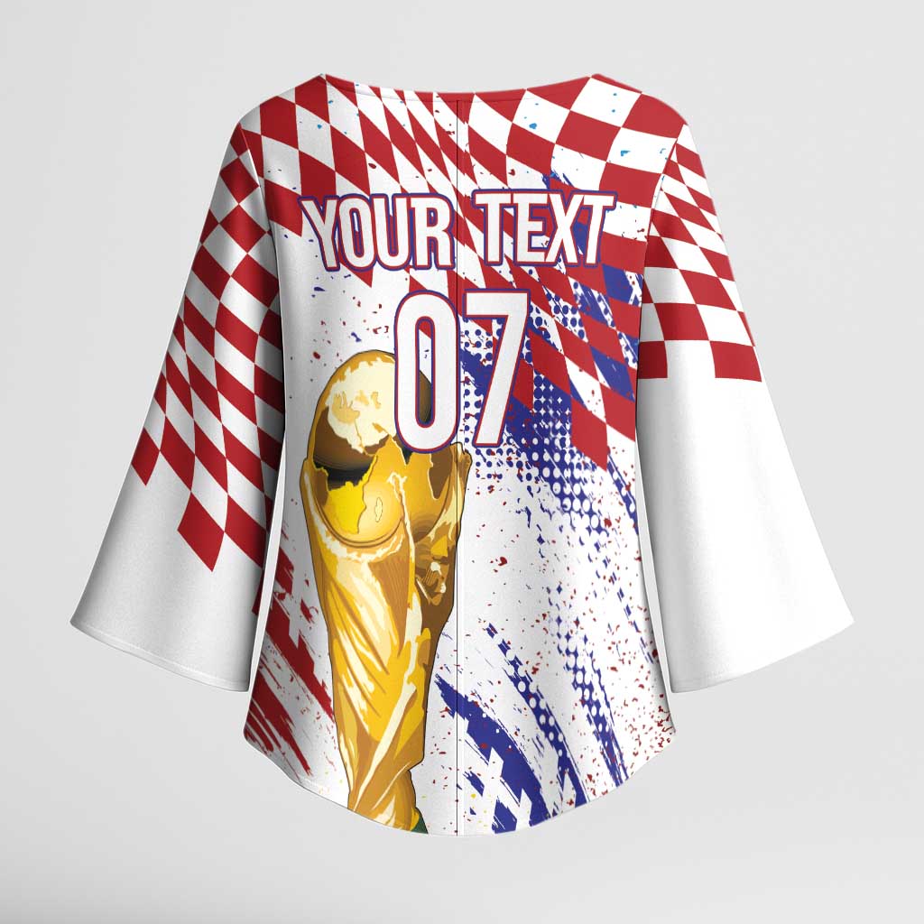 Croatia Football Custom WC2026 White Kimono Sleeve Blouse Hrvatska Grunge Checkerboard - Wonder Print Shop