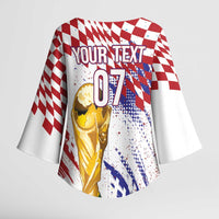 Croatia Football Custom WC2026 White Kimono Sleeve Blouse Hrvatska Grunge Checkerboard - Wonder Print Shop