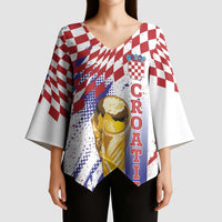 Croatia Football Custom WC2026 White Kimono Sleeve Blouse Hrvatska Grunge Checkerboard - Wonder Print Shop
