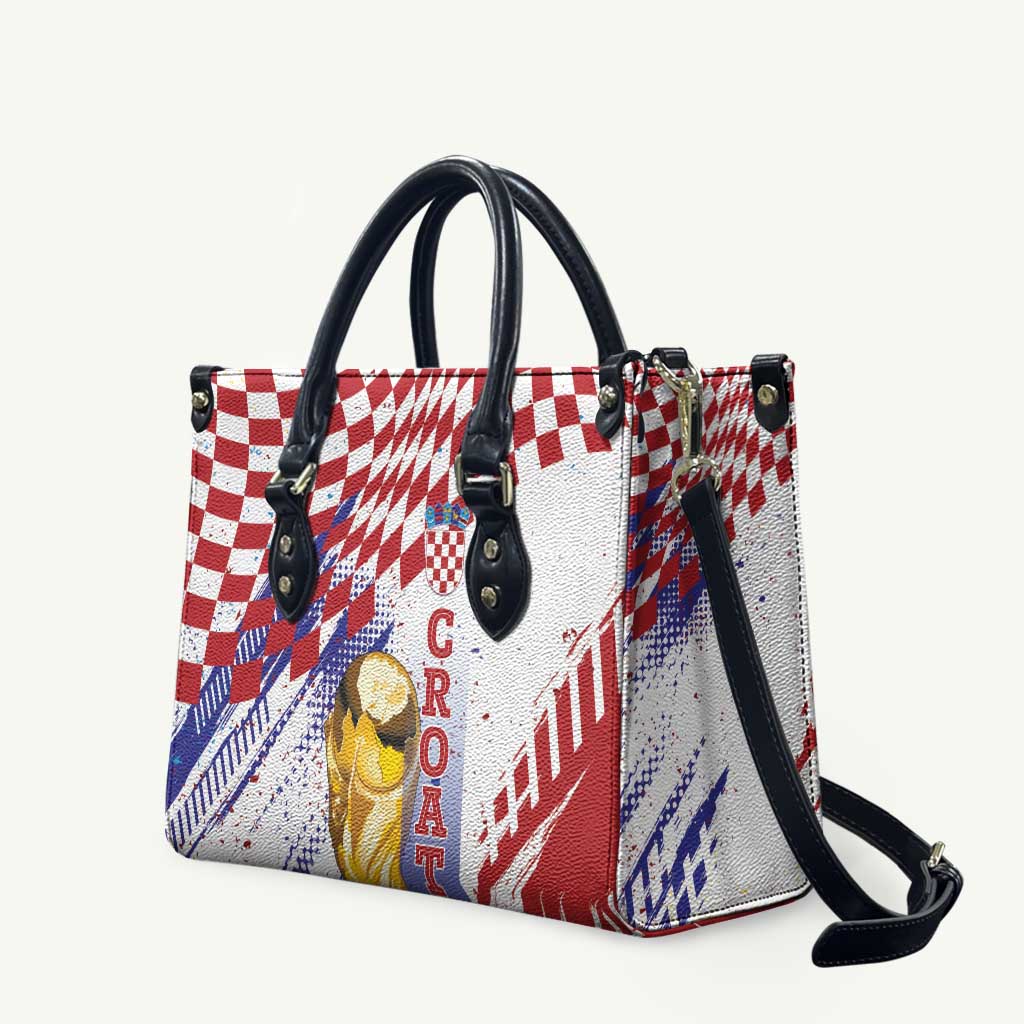 Croatia Football WC2026 White Leather Bag Hrvatska Grunge Checkerboard - Wonder Print Shop