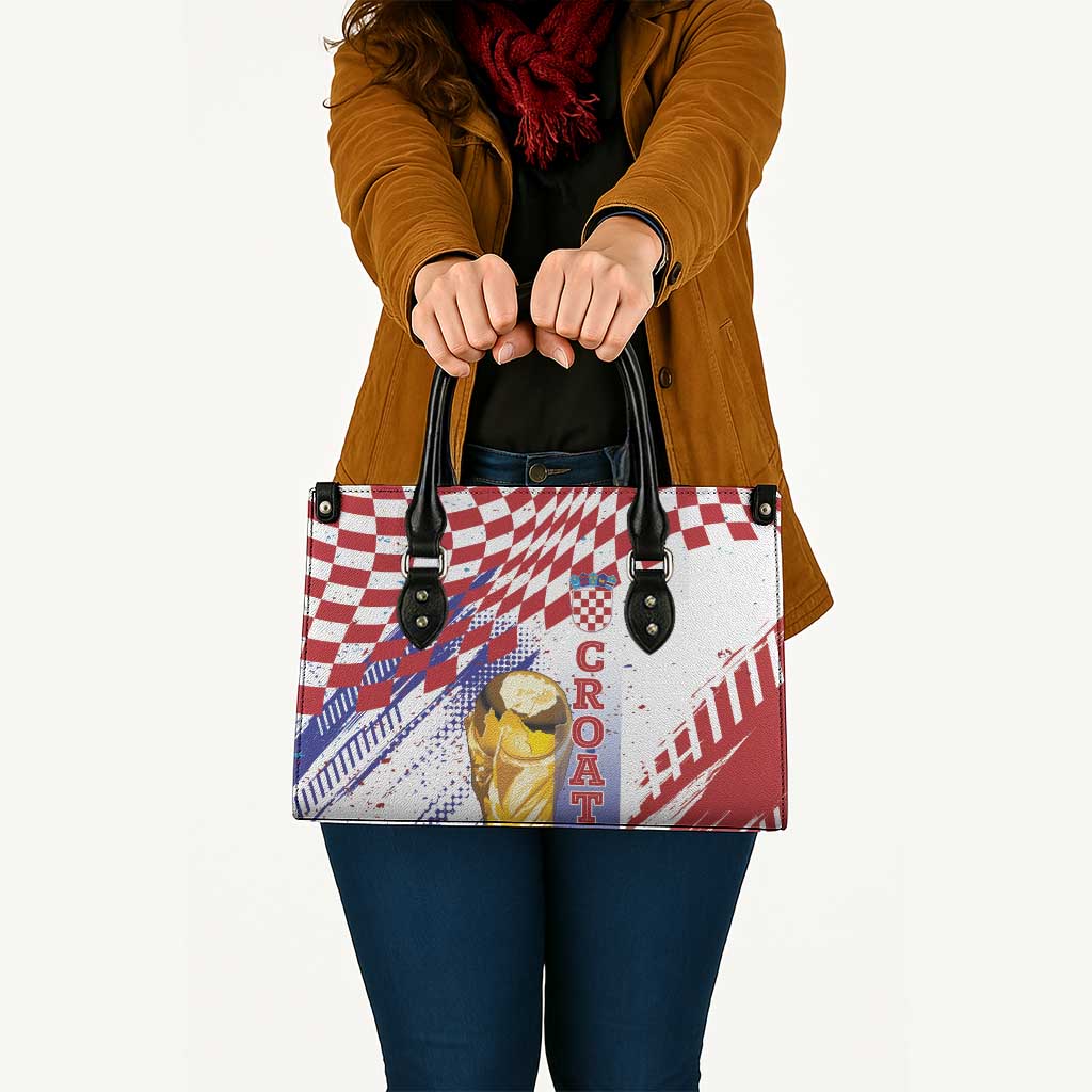 Croatia Football WC2026 White Leather Bag Hrvatska Grunge Checkerboard - Wonder Print Shop