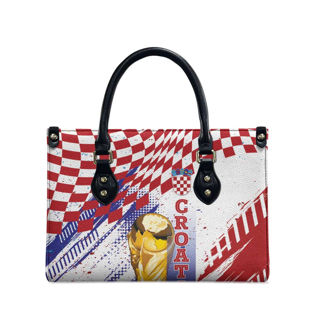 Croatia Football WC2026 White Leather Bag Hrvatska Grunge Checkerboard - Wonder Print Shop