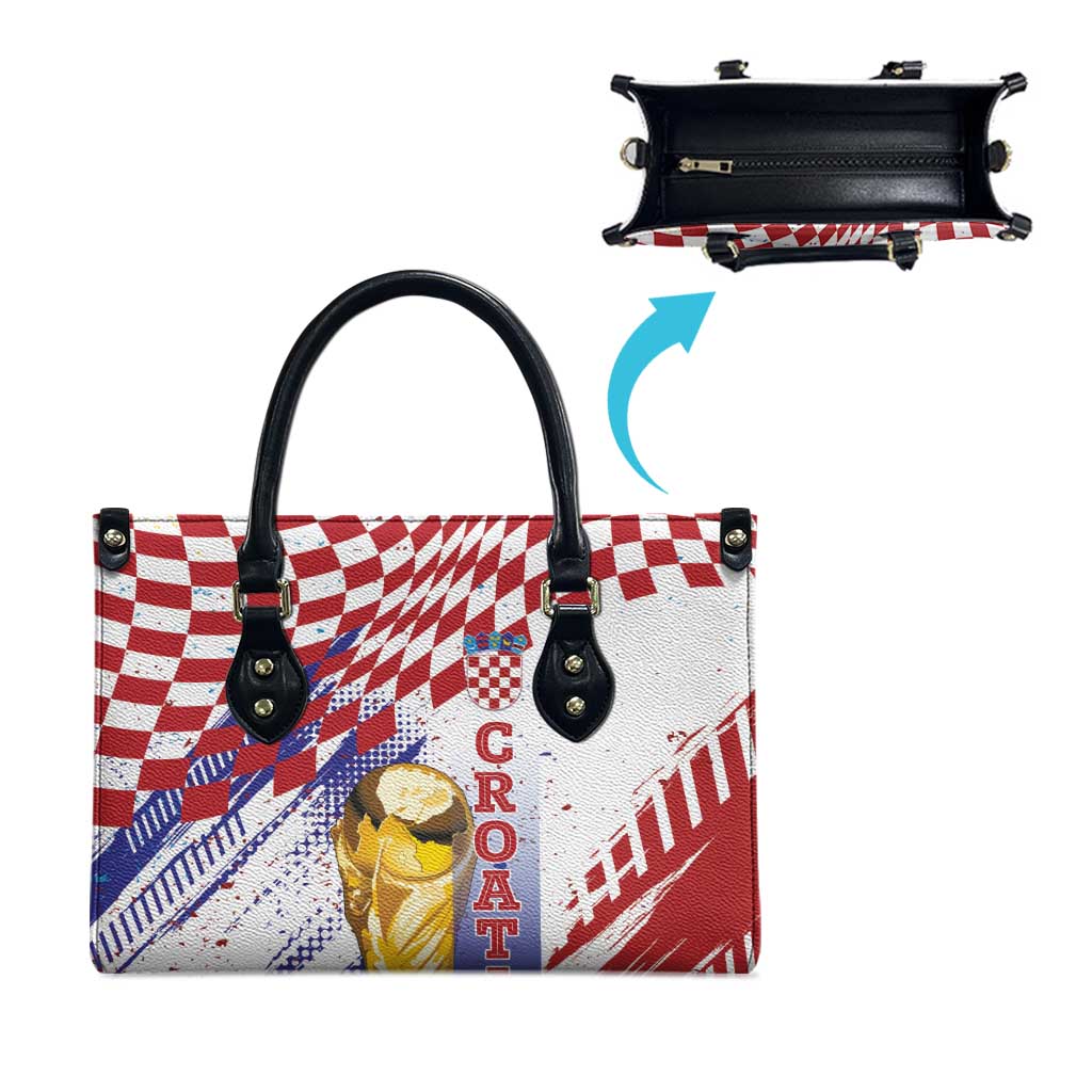 Croatia Football WC2026 White Leather Bag Hrvatska Grunge Checkerboard - Wonder Print Shop