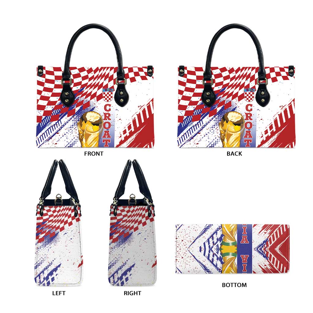Croatia Football WC2026 White Leather Bag Hrvatska Grunge Checkerboard - Wonder Print Shop