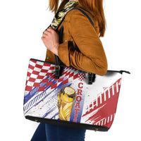 Croatia Football WC2026 White Leather Tote Bag Hrvatska Grunge Checkerboard - Wonder Print Shop